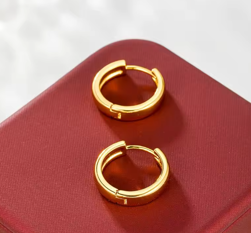 6 Sets- Classical 16 mm No Stone Smooth Hoop Earrings for Women- 24K Gold Platted Alloy