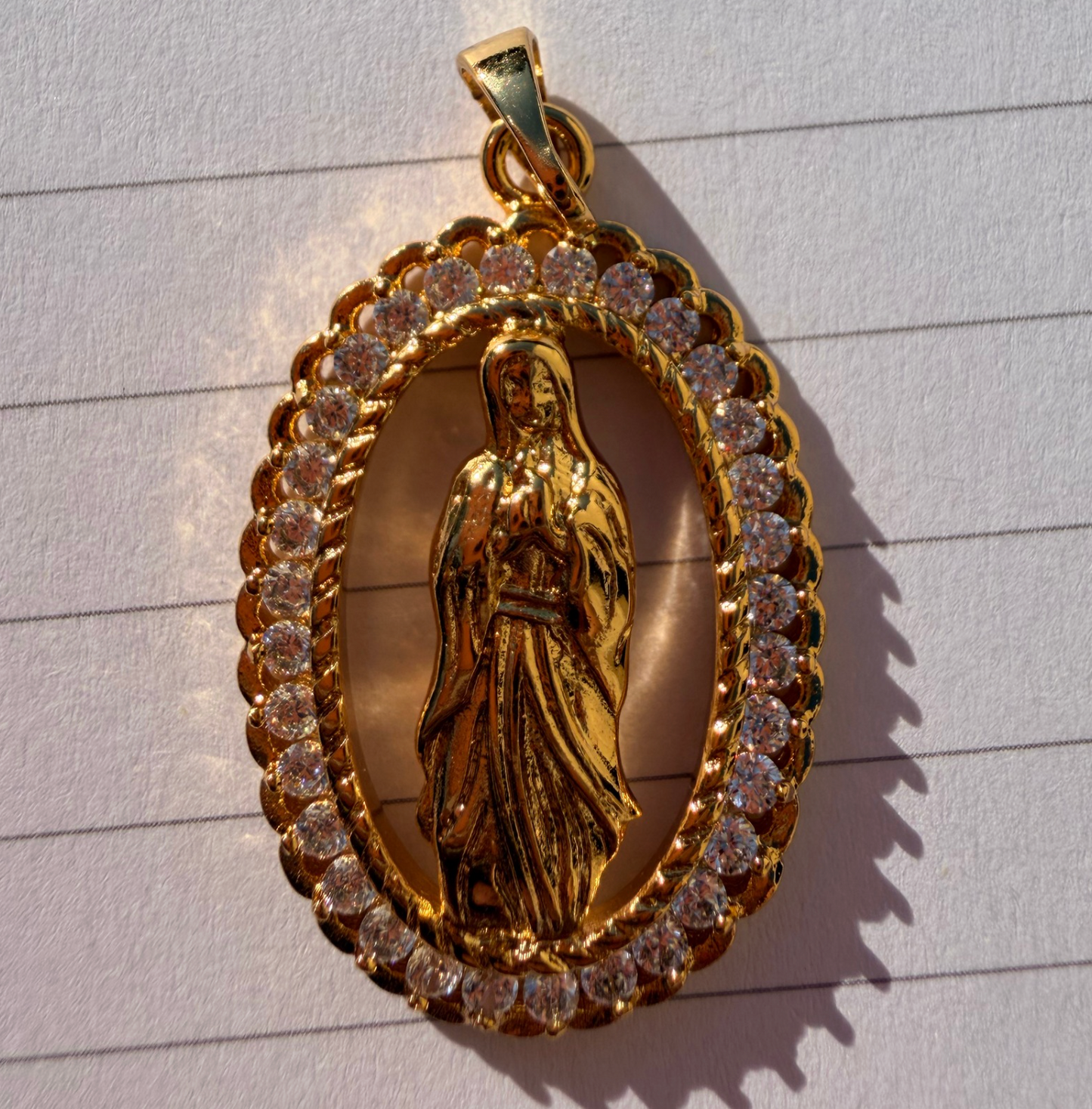 6 Pieces 1 inch Virgin Mary Pendant with 24K plated gold and cubic zirconia