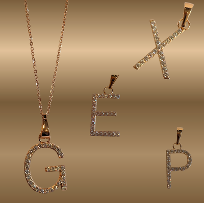 Gold Plated Zirconia Pendant Letters- No chain included-1 INCH