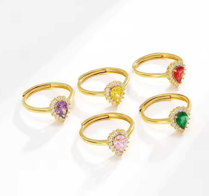 Teardrop 24K Gold Plated Ring- Size 7/8 adjustable