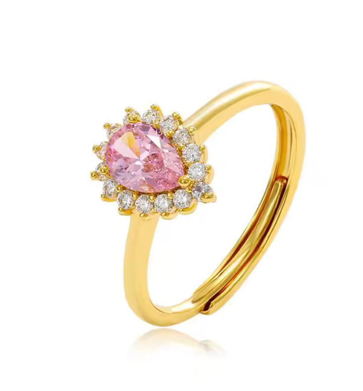 Teardrop 24K Gold Plated Ring- Size 7/8 adjustable