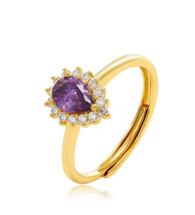 Teardrop 24K Gold Plated Ring- Size 7/8 adjustable