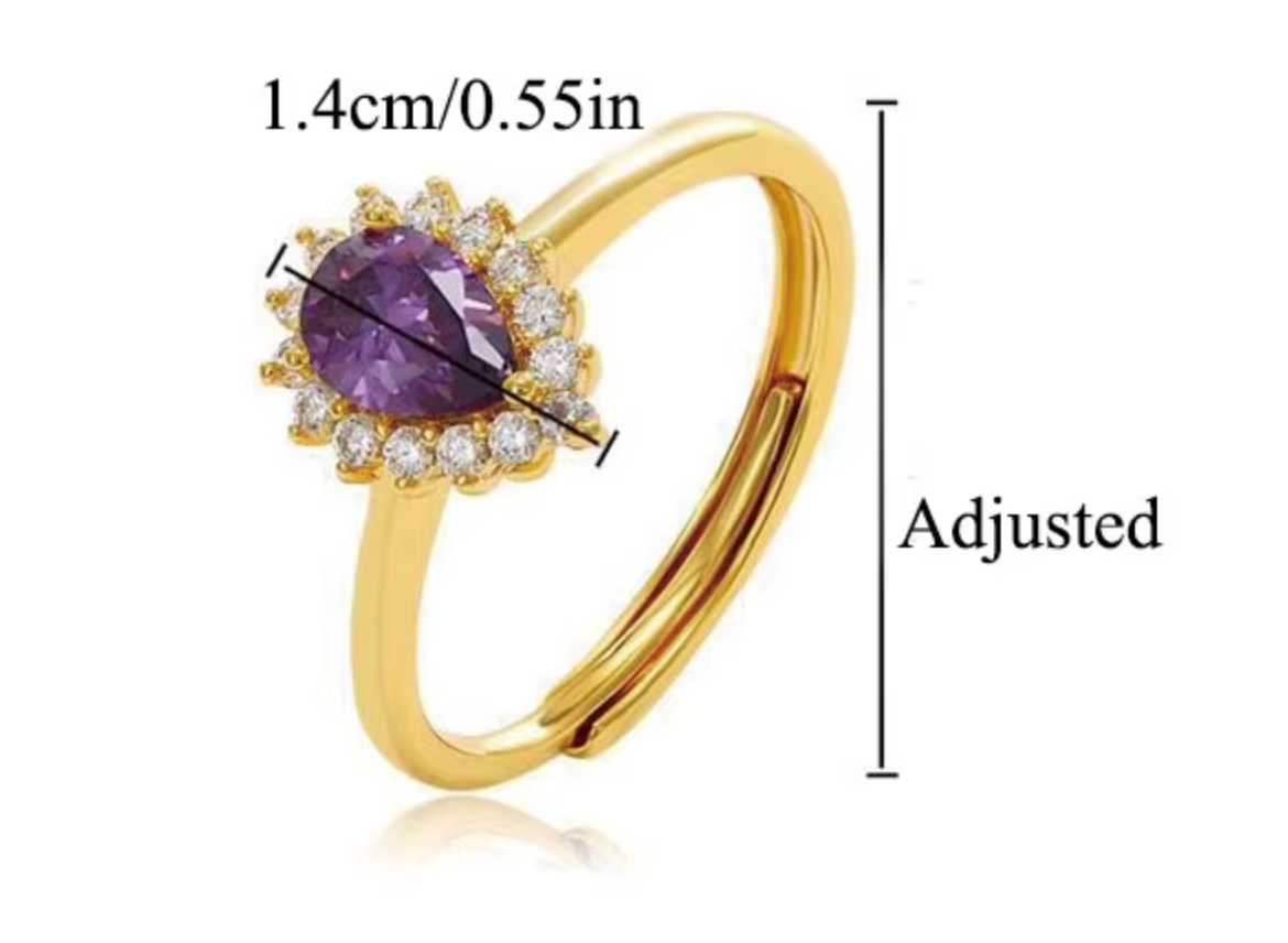 Teardrop 24K Gold Plated Ring- Size 7/8 adjustable