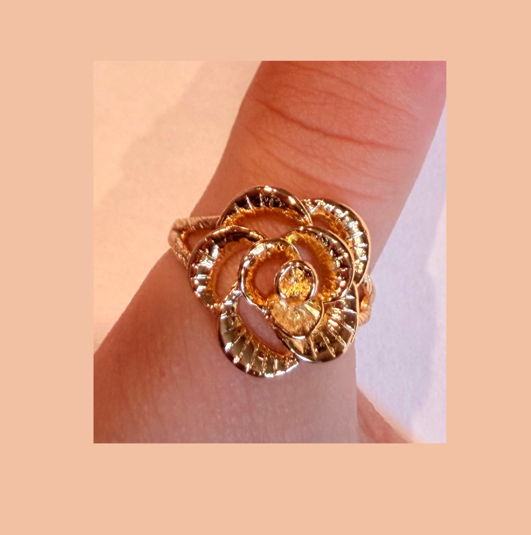 24K GOLD Electroplated Flower Ring- size 6/7/8 Adjustable