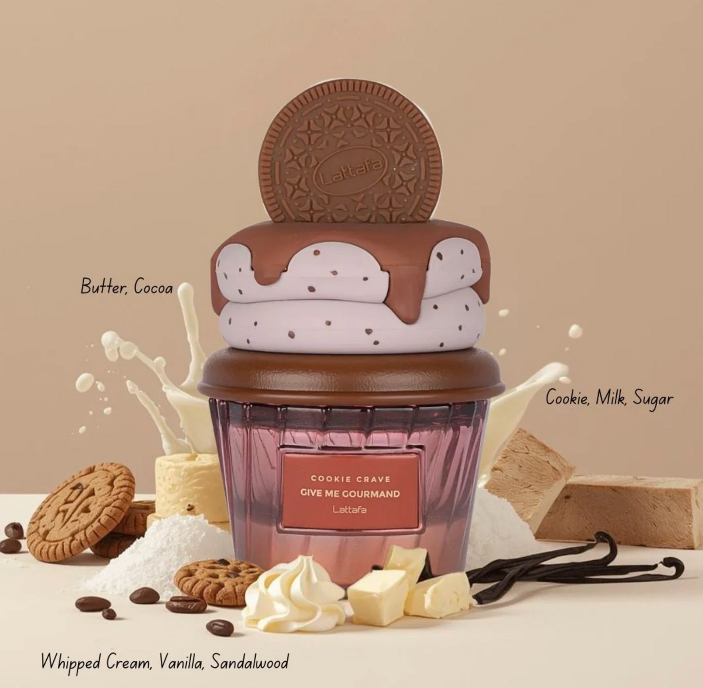 Lataffa 75ML COOKIE CRAVE- GOURMAND (Cocoa Butter, cookies, sugar, milk, vanilla, sandalwood)