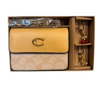 Inspired crossbody Mini Fold over with charms and chain- 5 x 3.5 inches