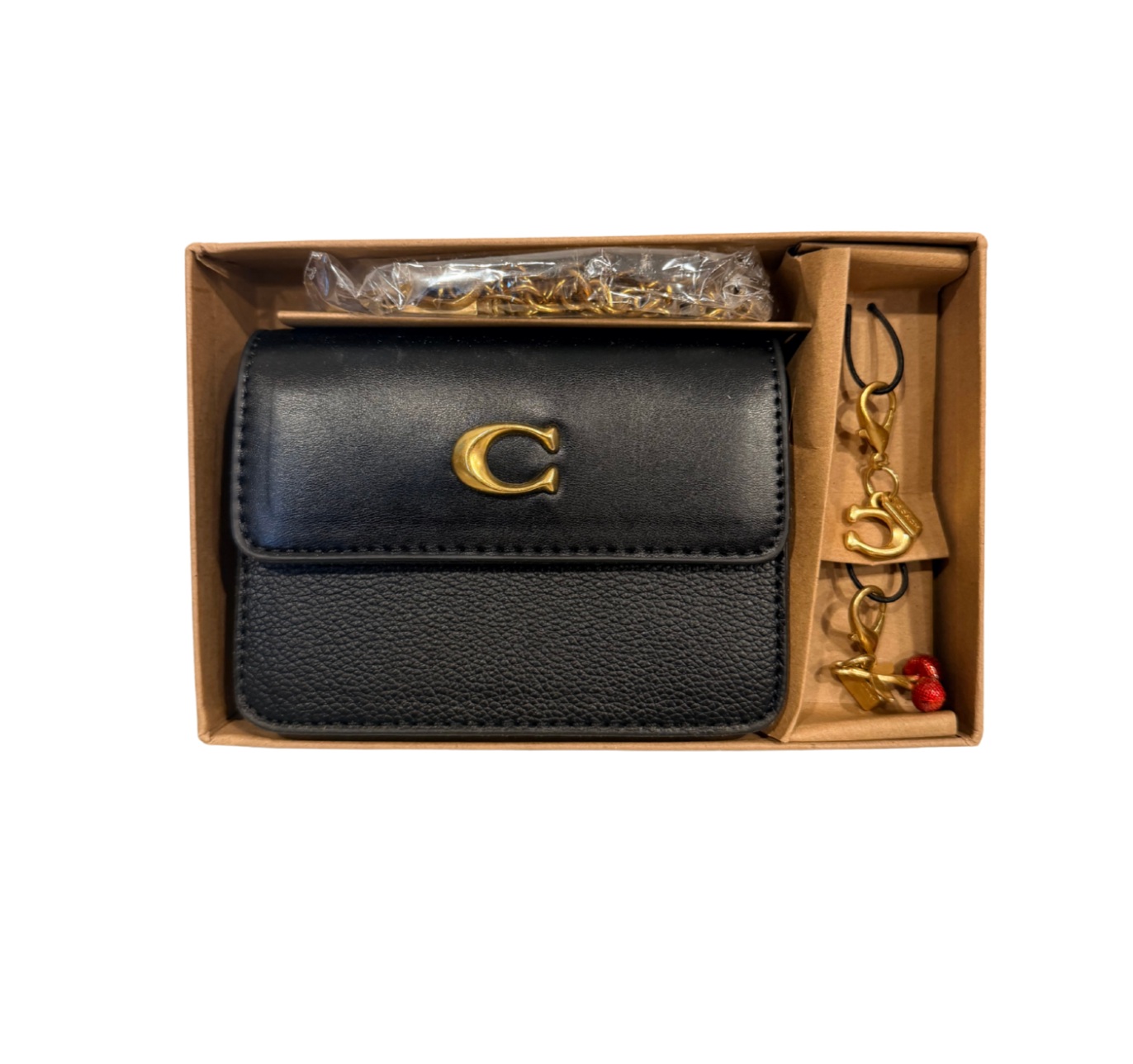 Inspired crossbody Mini Fold over with charms and chain- 5 x 3.5 inches