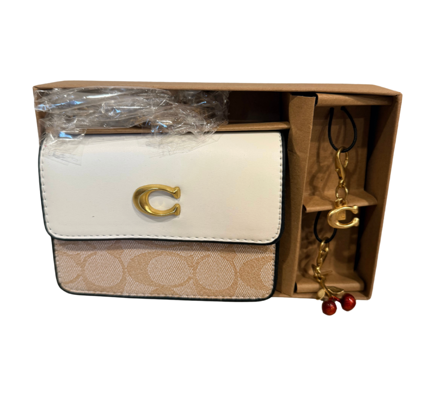 Inspired crossbody Mini Fold over with charms and chain- 5 x 3.5 inches