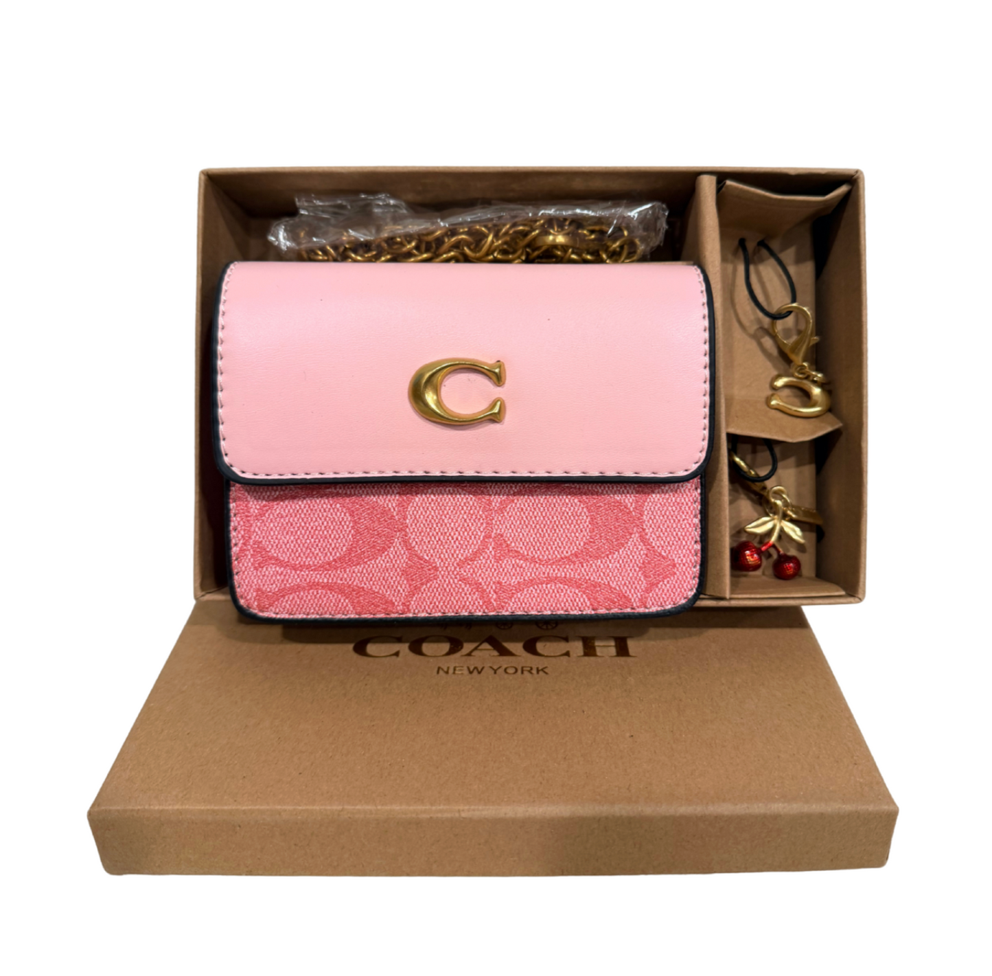 Inspired crossbody Mini Fold over with charms and chain- 5 x 3.5 inches