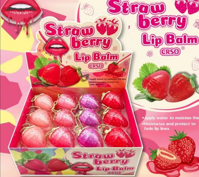 24 PC HYDRATING STRAWBERRY LIP BALM KEYCHAIN