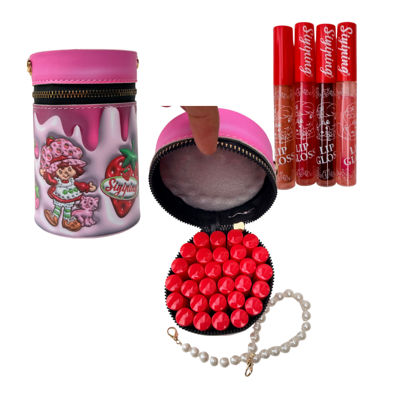 Strawberry Shortcake Mini Cylinder Purse with 30 Lipgloss inside