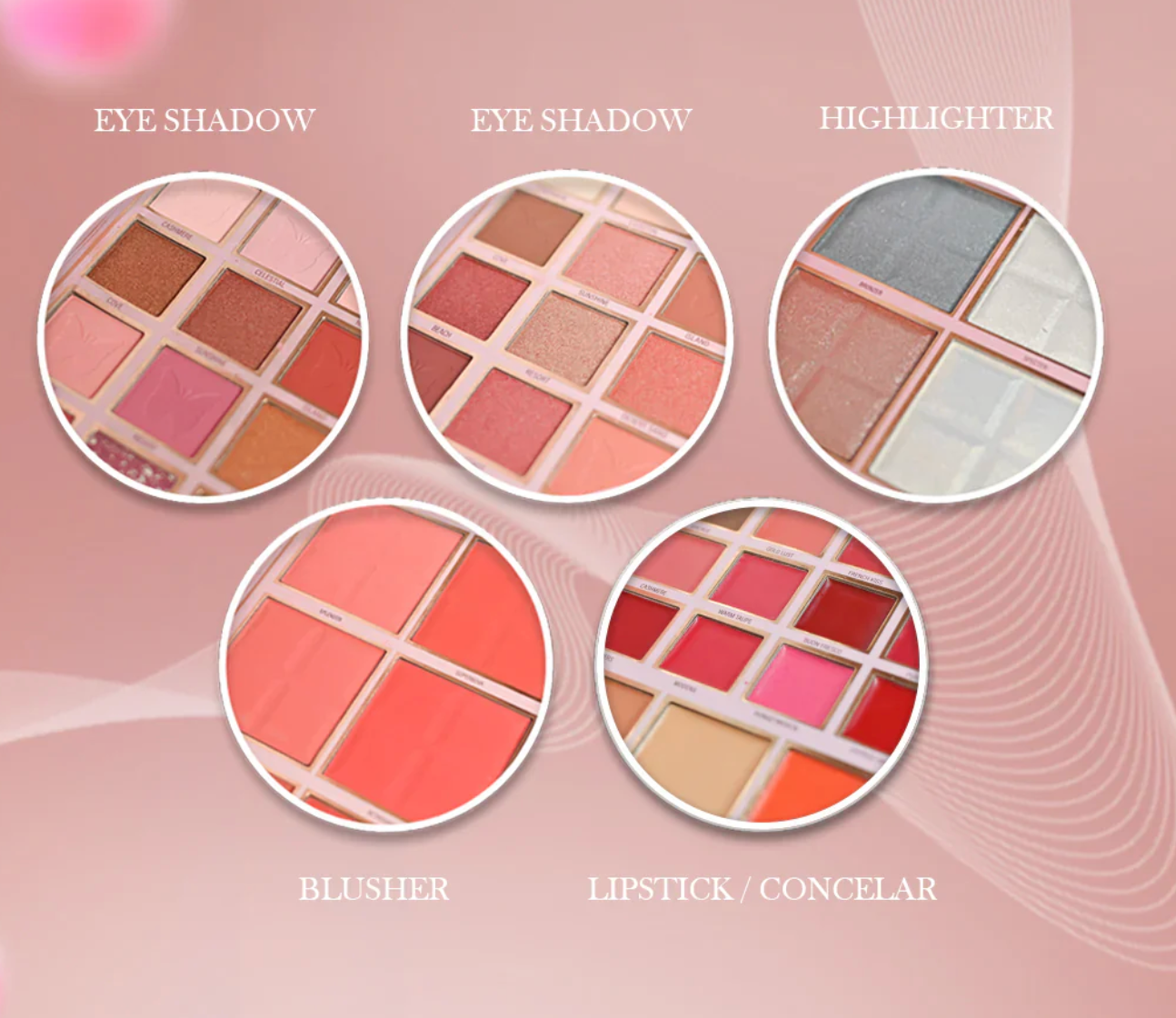 1 PC Complete Face Eyeshadow palette with highlighter, lipstick, and concealers