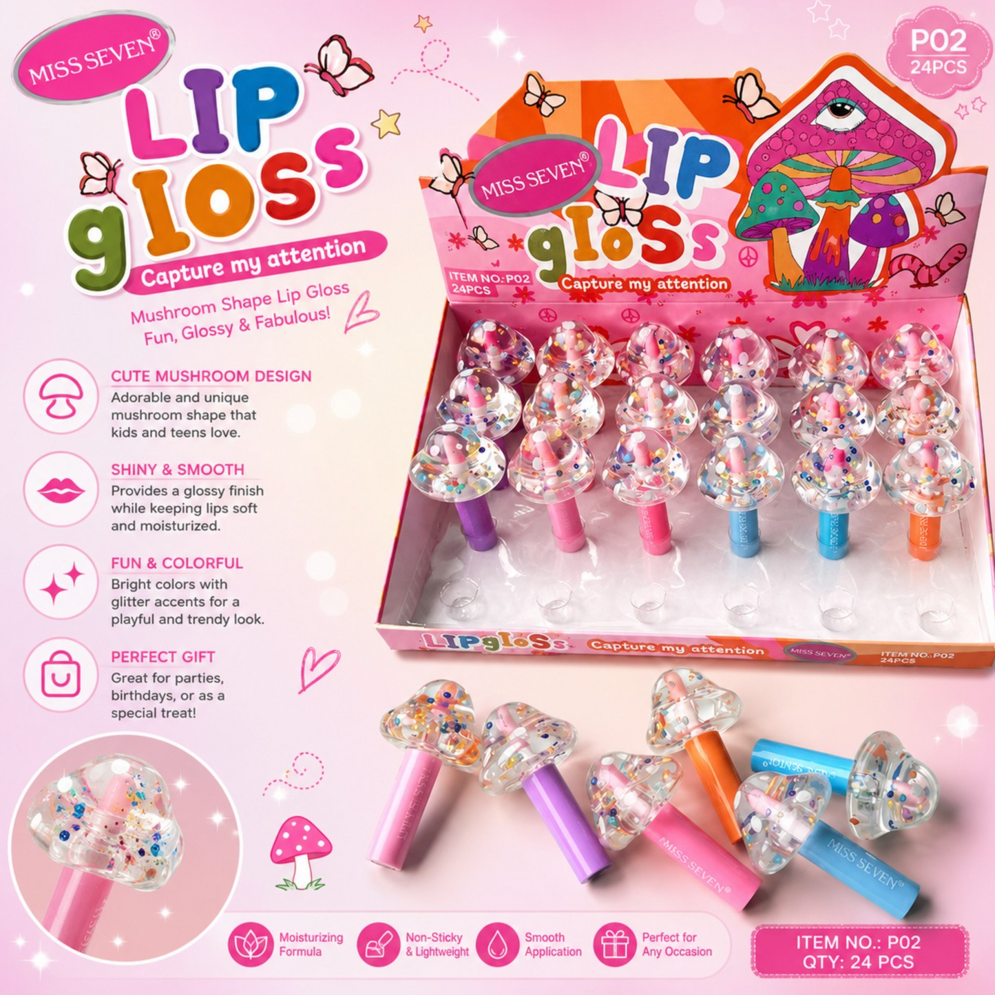 24 PC Cute Mushroom Lippies
