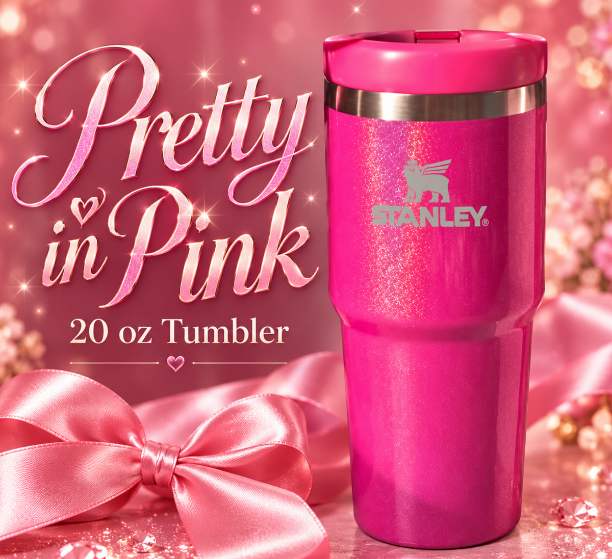 20 oz Tumbler Pink Glitter