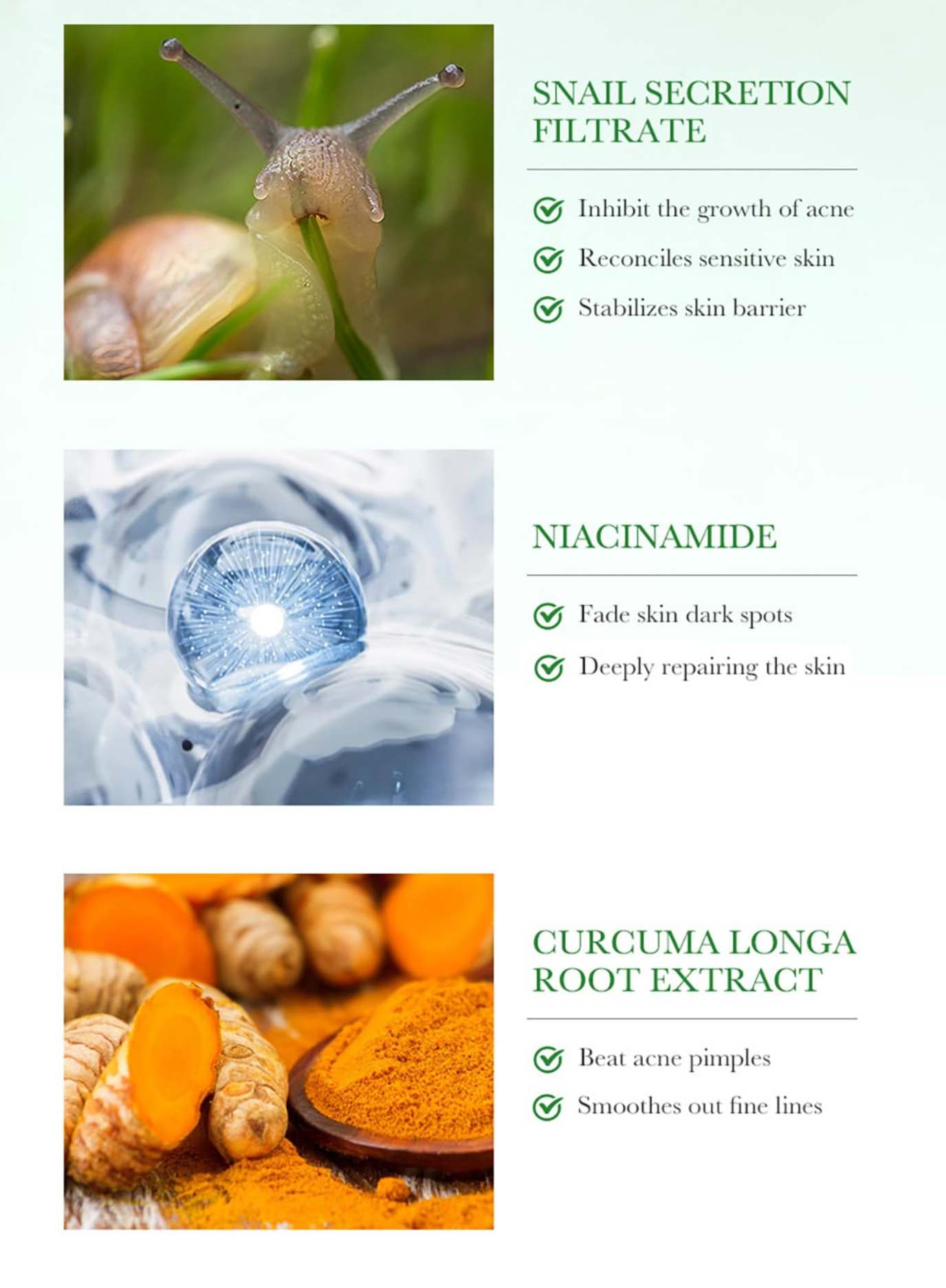 BIOAQUA 3 in 1 serum set box- Nicotinamide, Tumeric and Snail serum