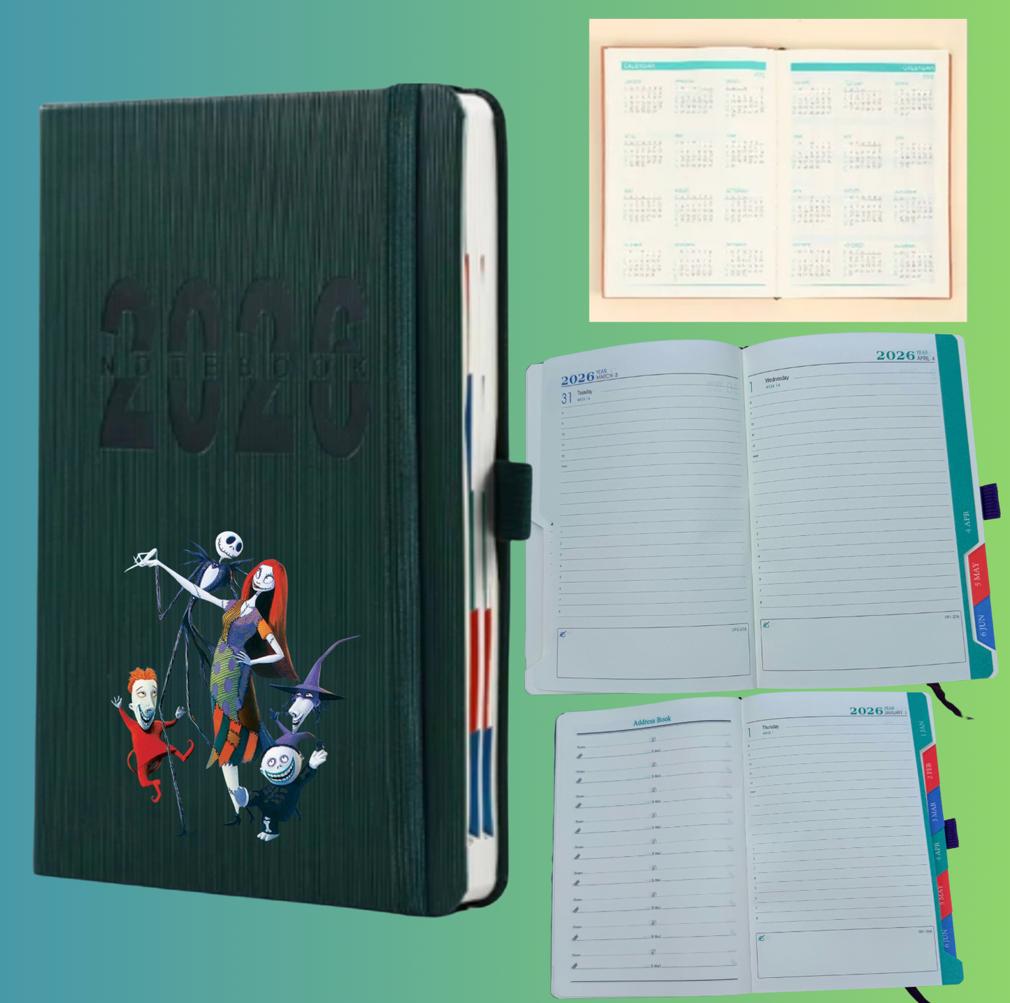 Jack A5 2026 Premium Planner 356 days- PU LEATHER- Calendar, planner, address book- 400 PAGES with elastic band (Copy)