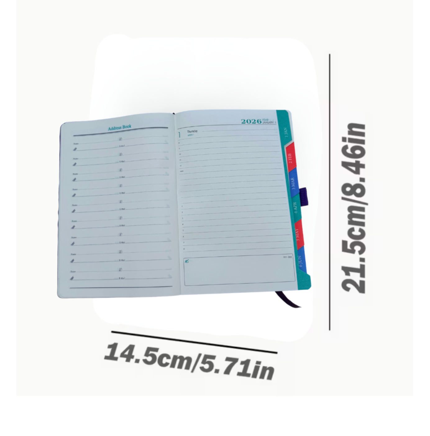 Strawberry A5 2026 Premium Planner 356 days- PU LEATHER- Calendar, planner, address book- 400 PAGES with elastic band