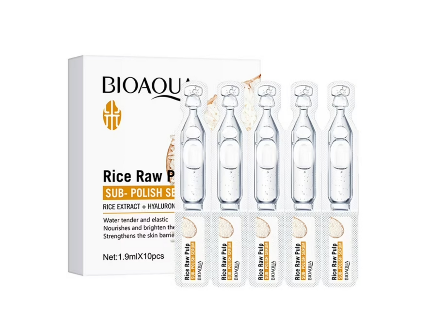 5 BOXES BIOAQUA 1.9ML x 10 Ampules Rice Raw Pulp with Hyaluronic Acid