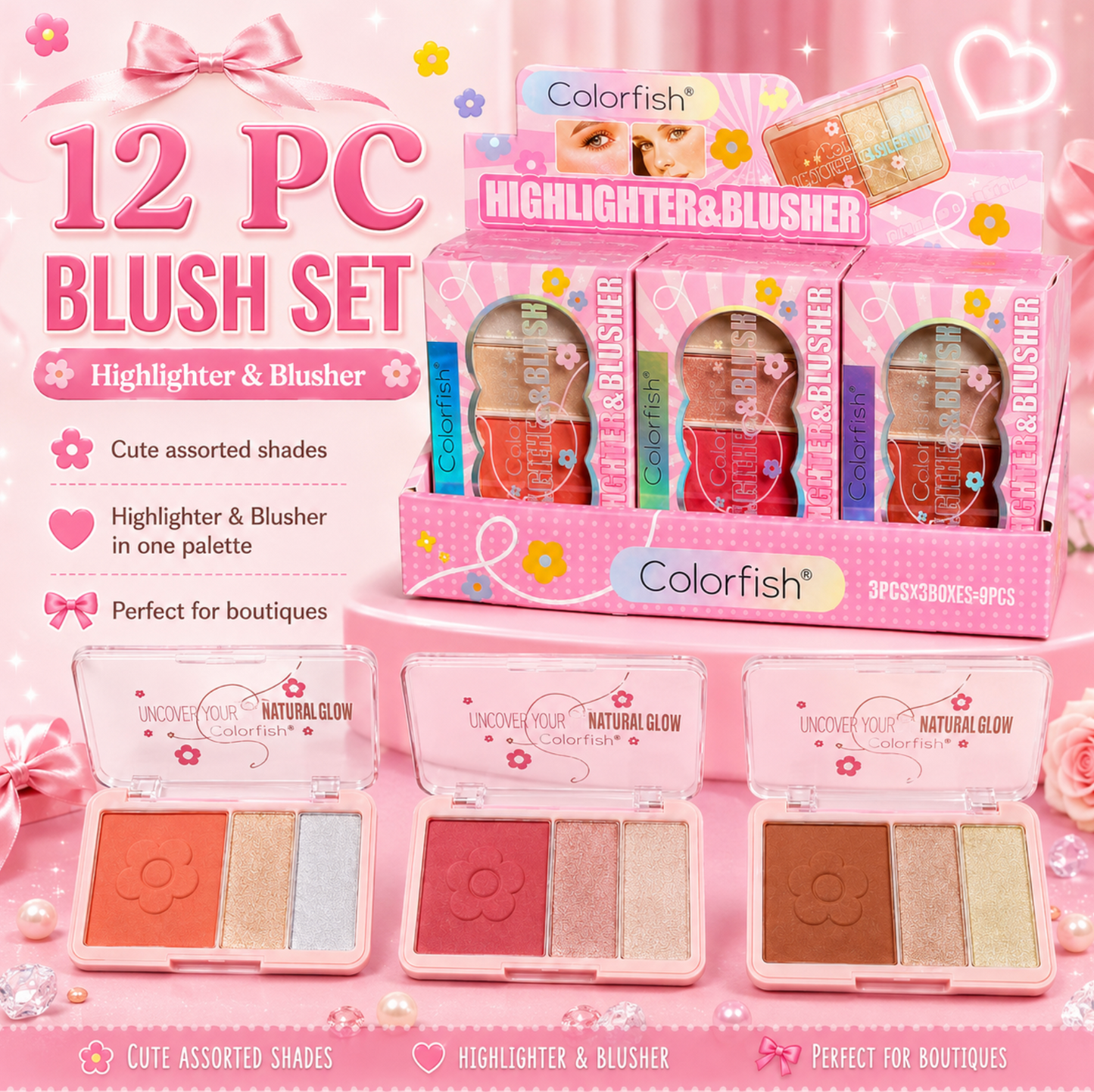 12 Piece Highlighter Blush Mixed Box