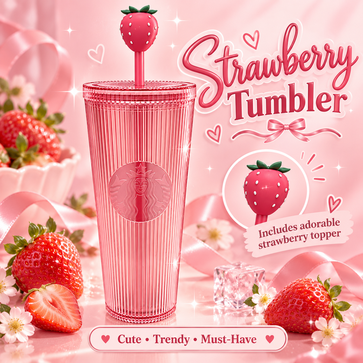 24 OZ Strawberry tumbler with box