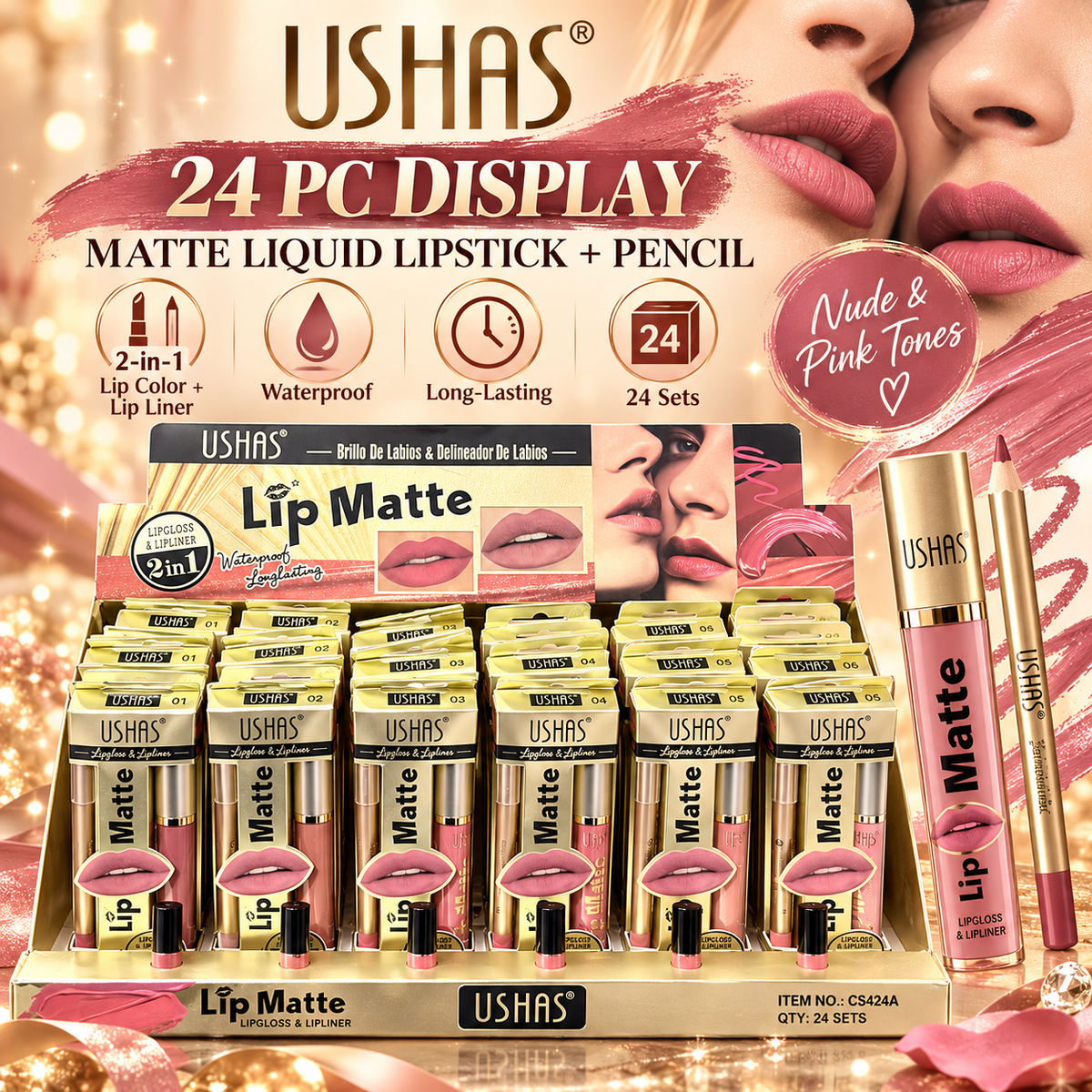 24 PC Display Liquid lipstick kits with pencil