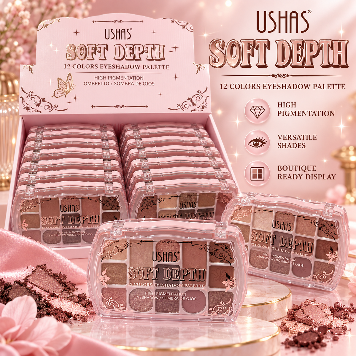 12 pc eyeshadow palette with blush