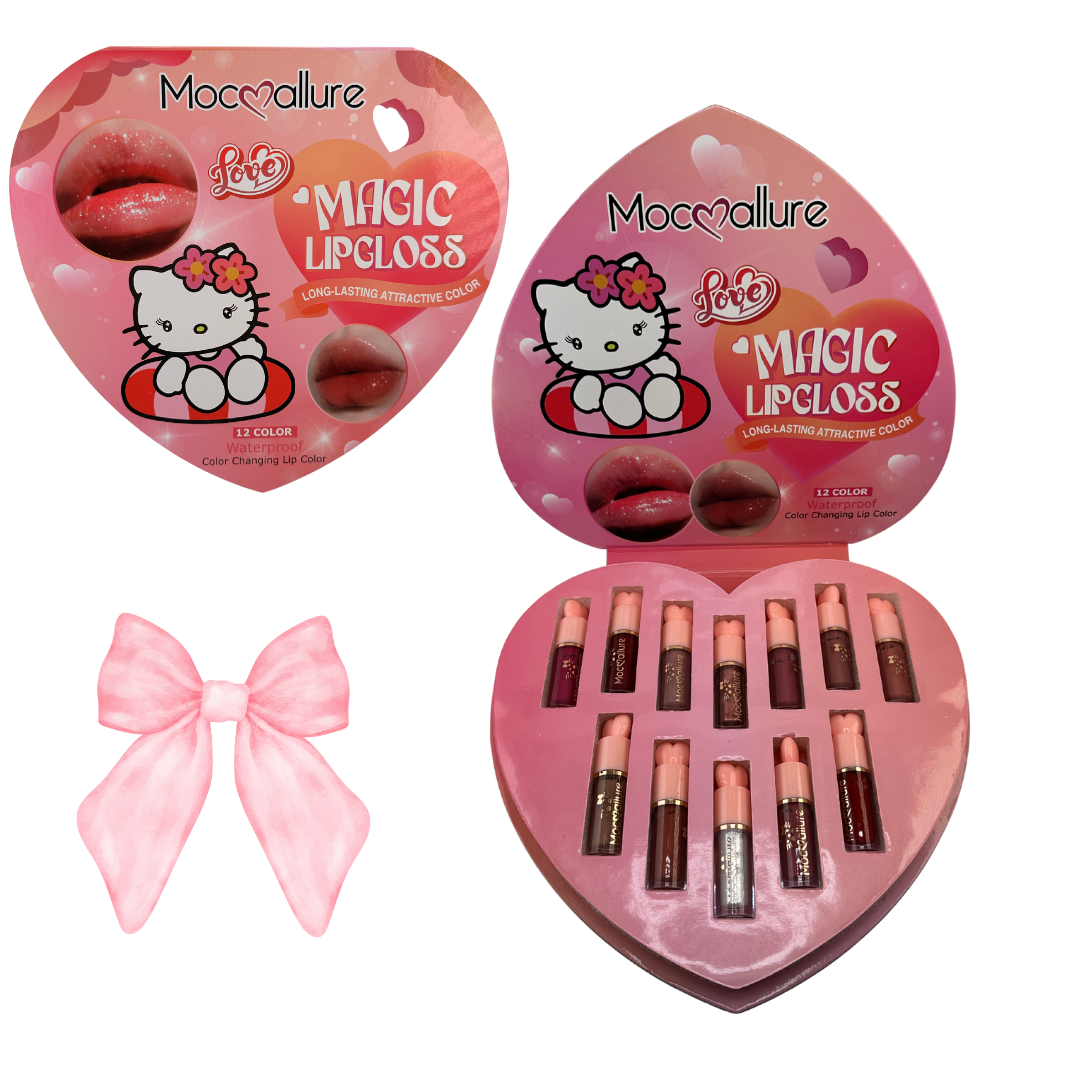 🩷 1 PC Heart Kitty Box with 12 Mini Liquid Lipsticks