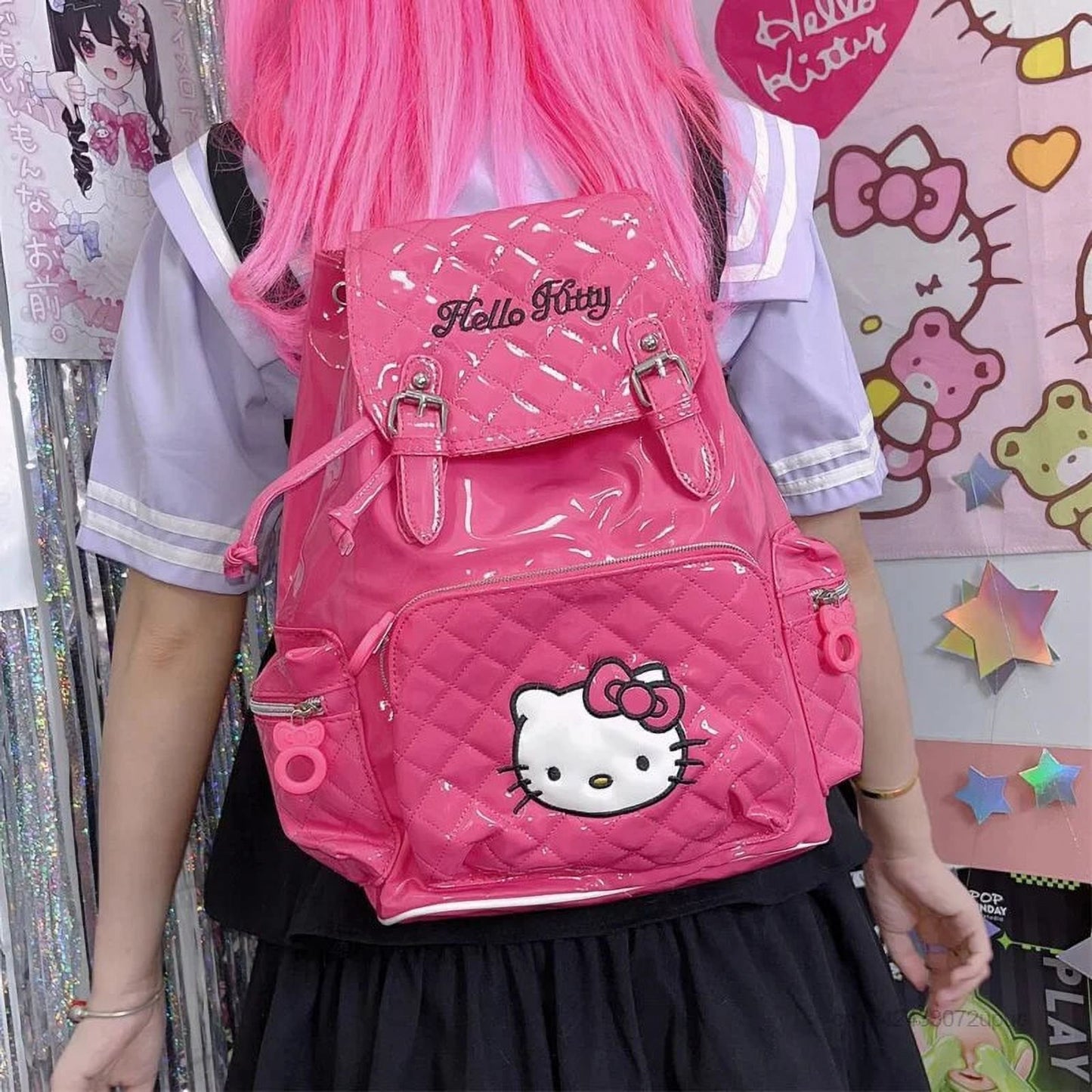 Kitty PU Leather Backpack Knapsack 33x26 cm